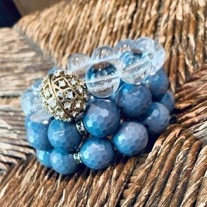 ✨🤍J Crew Gray Faceted Bead Bracelet w Clear Round Bead Bracelet w Jeweled Focal